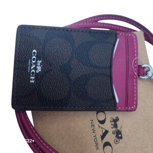 Coach New York Black & Pink Leather Lanyard ID Card Holder With Gift Box NWOT